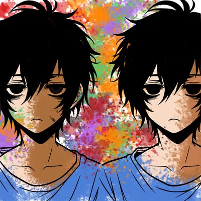 emo anime guy messy black hair white shirt eyebags