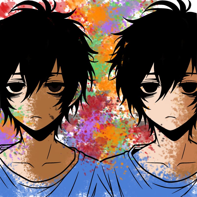 emo anime guy messy black hair white shirt eyebags