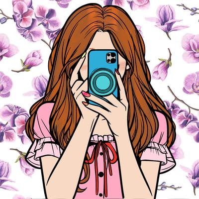 a realistic girl holding her phone taking pictures