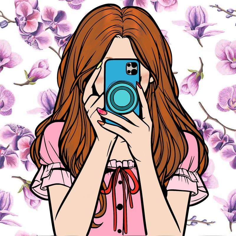 a realistic girl holding her phone taking pictures