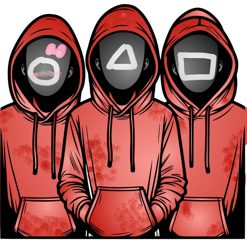 3 faceless people in  hoodies