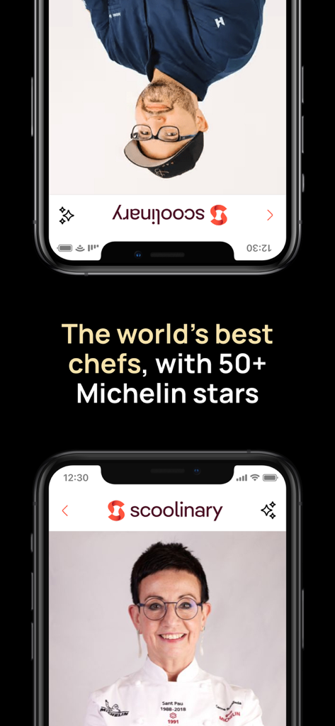 Scoolinary app interface showcasing culinary courses from Michelin star chefs