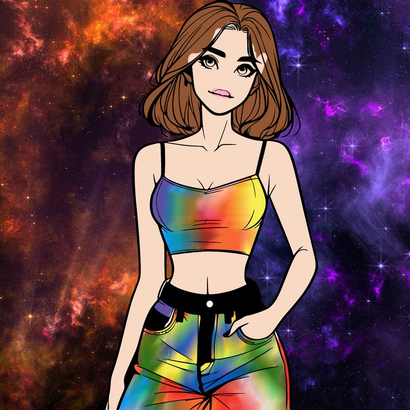 a realistic girl with a crop top and jeans