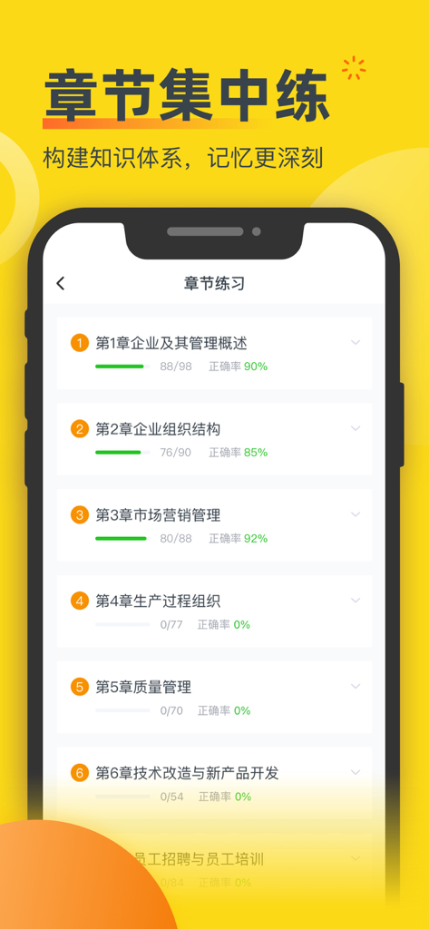 经济师考题库- 中级初级高级经济师职称考试宝准题库 - Economist exam study app showing chapter practice progress and accuracy scores