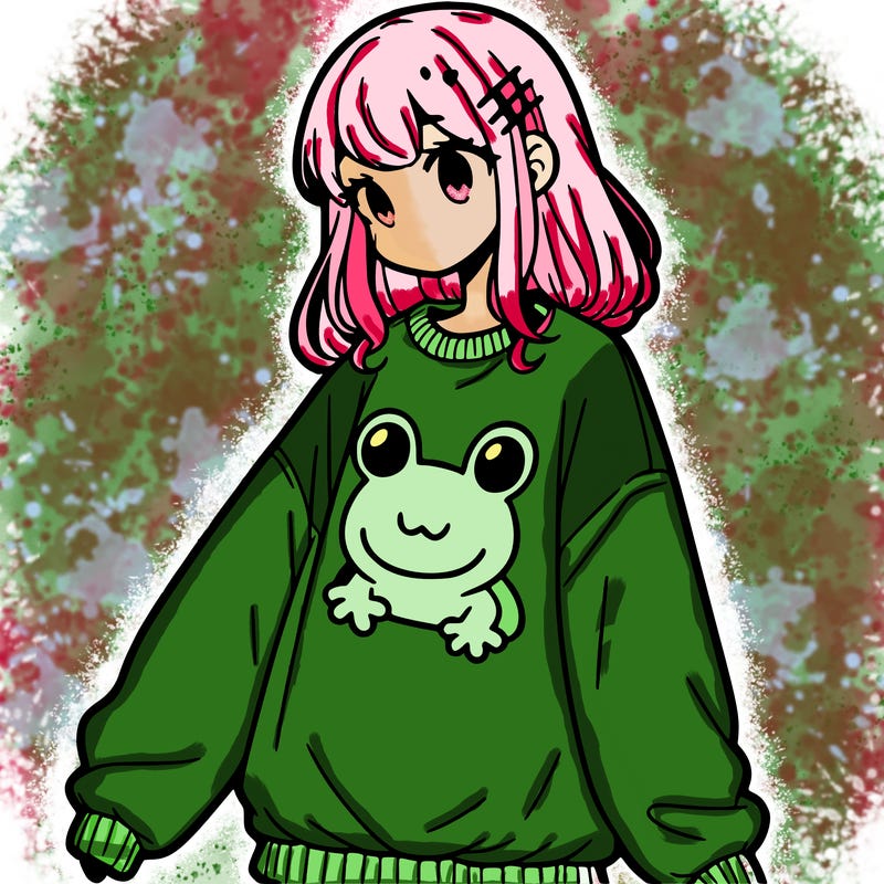 girl wearing frogging sweatshirt
