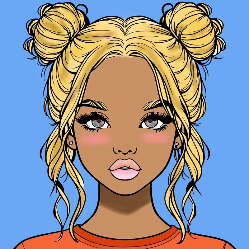 realistic girl with two buns in hair and lips