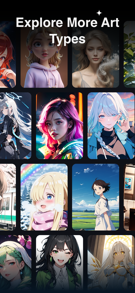 A gallery of various AI generated anime and comic art styles