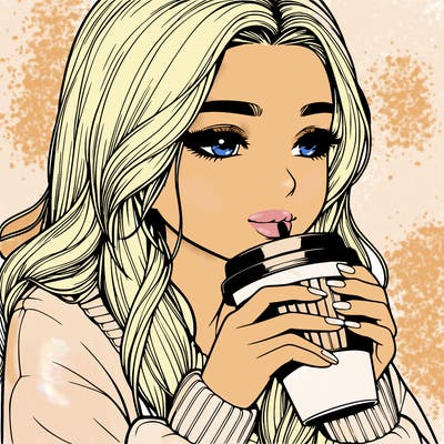 realistic girl drinking coffee