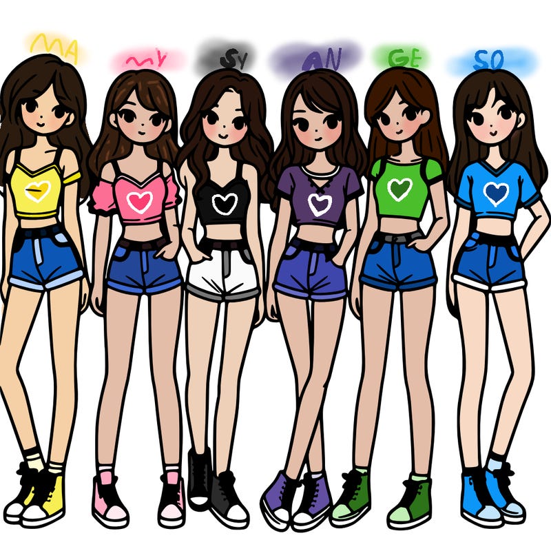 a group of girls wearing crop tops and shorts