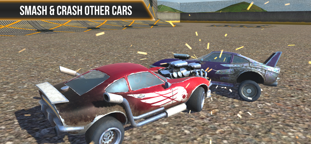 Car Crash Battle Arena 2021 - Two battle cars crashing into each other with realistic physics in a demolition derby arena
