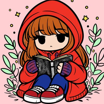 girl in oversized hoodie reading a book