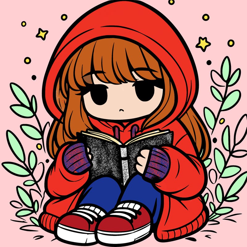 girl in oversized hoodie reading a book