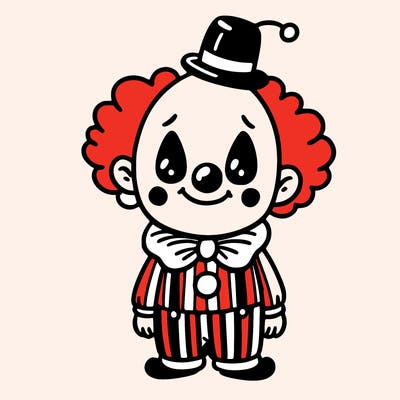 black and white clown with a tiny hat