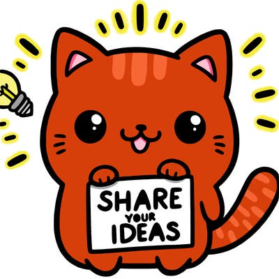 a cute cat saying share your ideas