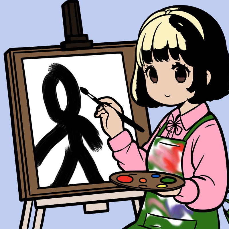 a chubby manga woman, painting.