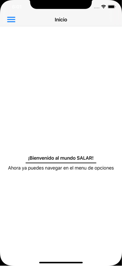 Pantalla de inicio de la aplicación de RRHH de Salar dando la bienvenida a los usuarios