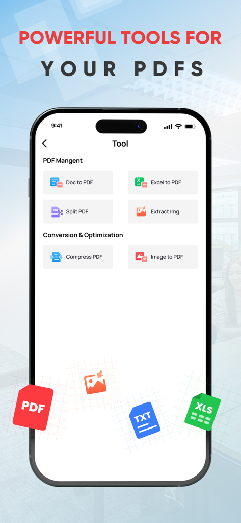 Fast PDF Reader & Converter - Interface of the Fast PDF Reader and Converter app showing options for converting documents and images to PDF.