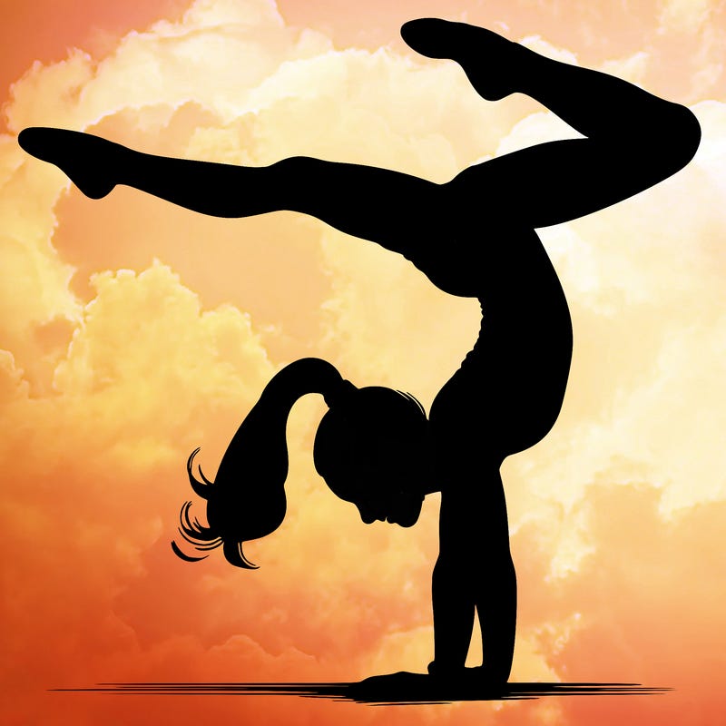 realistic female gymnast doing a cart wheel
