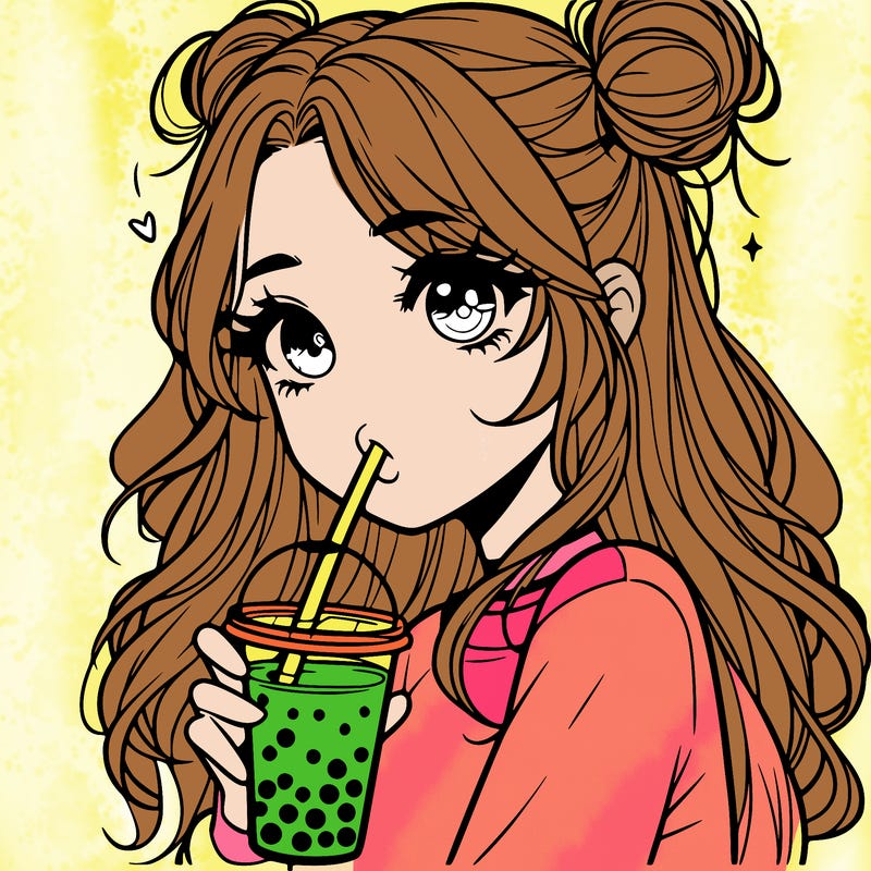 pretty realistic girl drinking boba