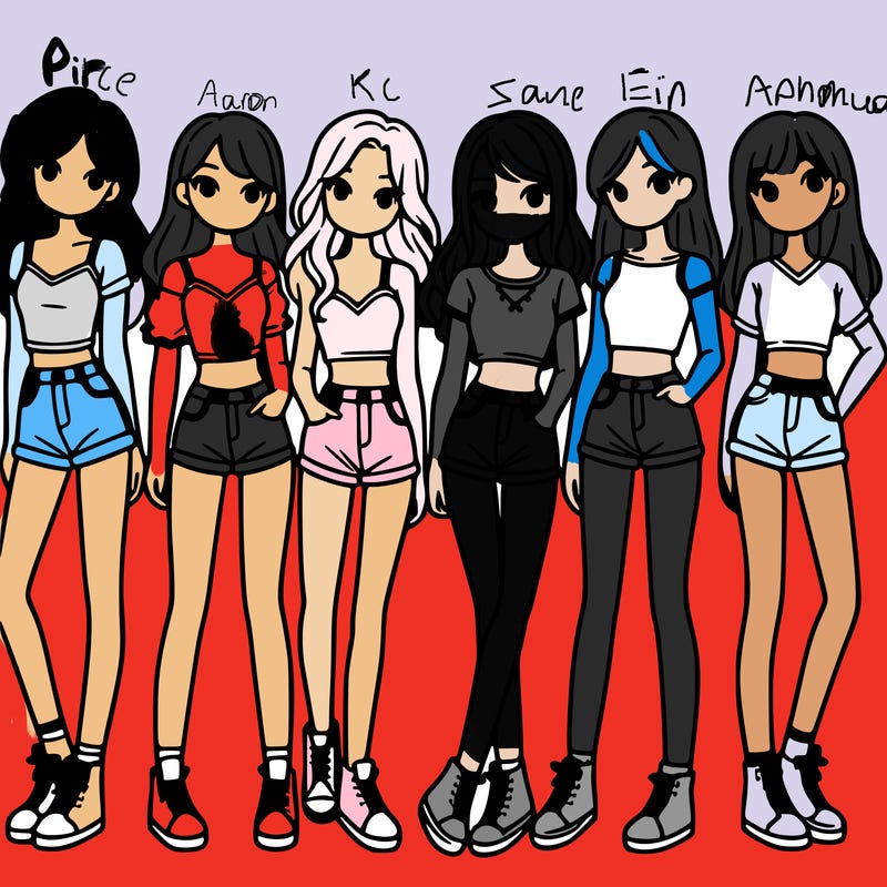 a group of girls wearing crop tops and shorts