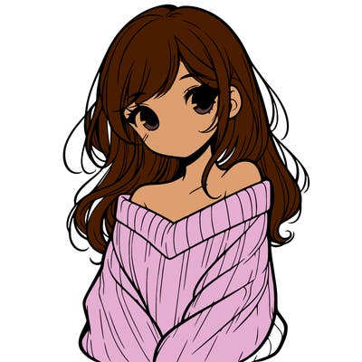 shy pretty girl wearing a sweater that is falling off one shoulder portrait