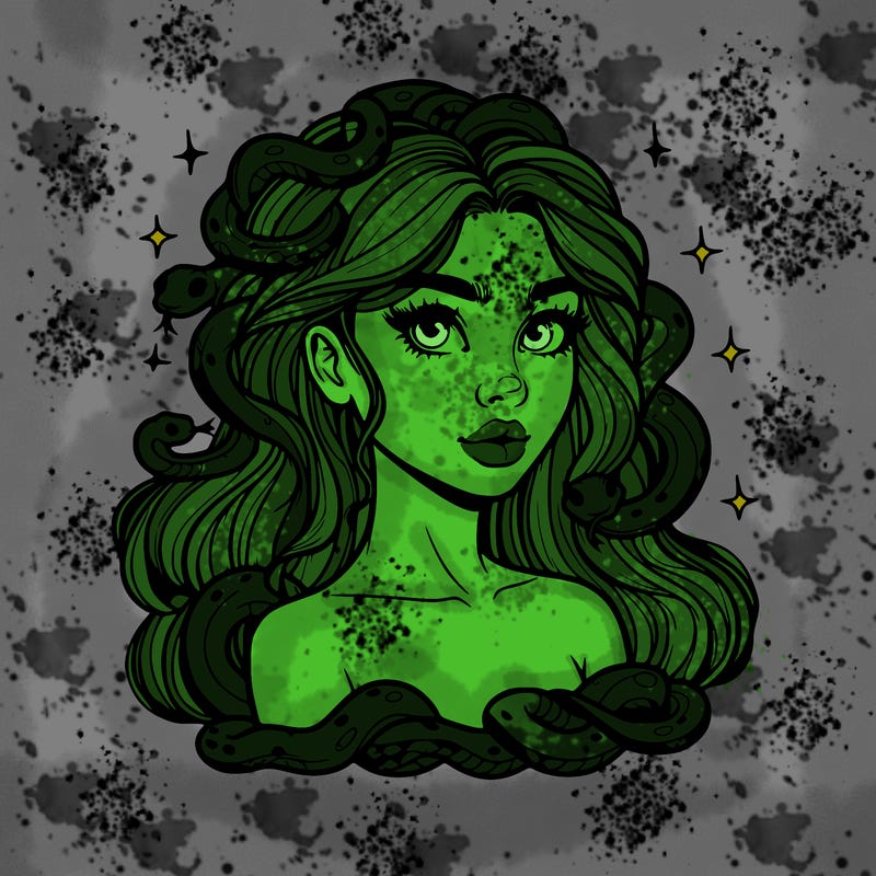 realistic girl with snakes as hair