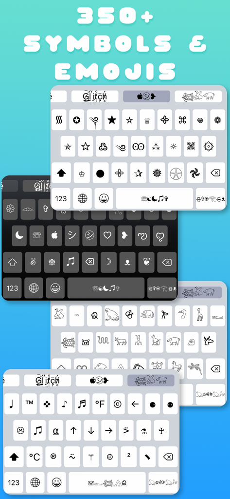 Custom Keyboard Fonts Fontsify - Una pantalla de varios diseños de teclado personalizados que presentan una amplia variedad de símbolos y emojis únicos para mensajería móvil.