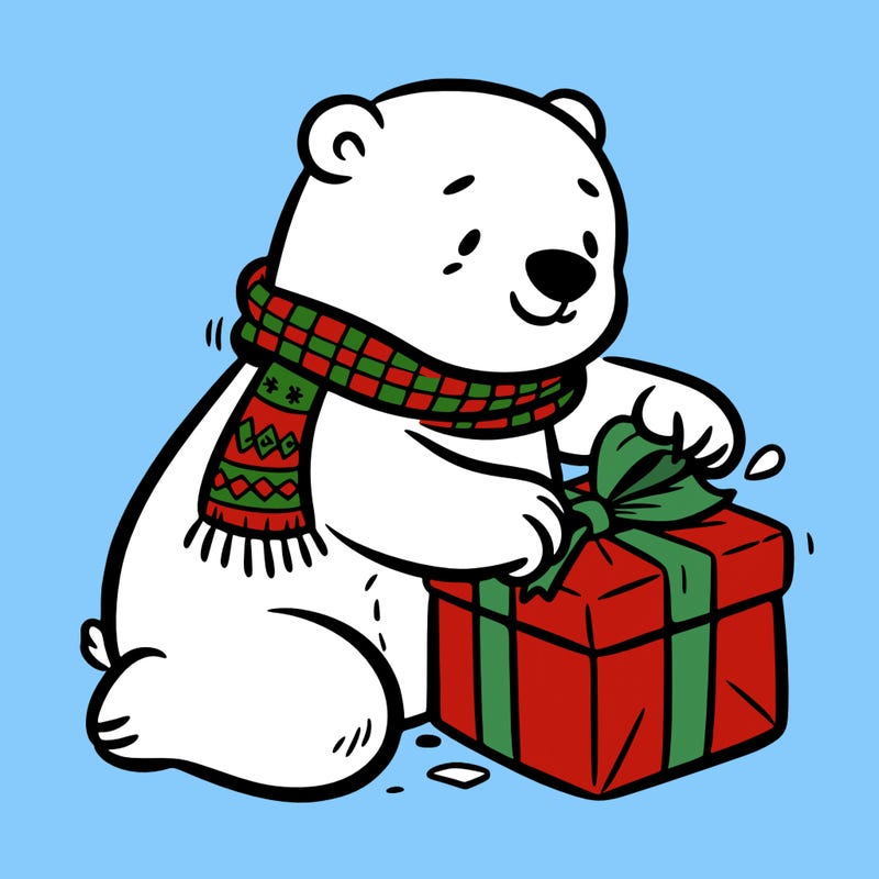polar bear wrapping a present