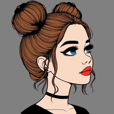 realistic girl with buns on the top of her head