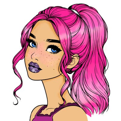 realistic girl with a ponytail on her hair and lips