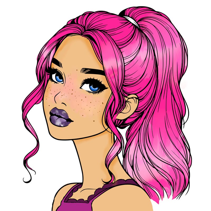 realistic girl with a ponytail on her hair and lips