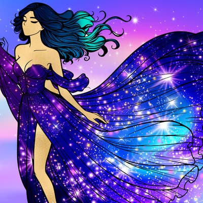 realistic woman in dress flowing the the wind