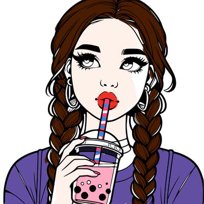 realistic girl with braided hair drinking boba