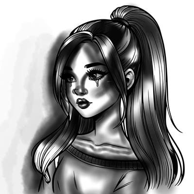 realistic girl with a high ponytail