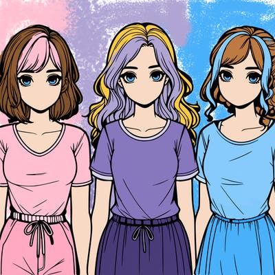 three realistic girls standing up