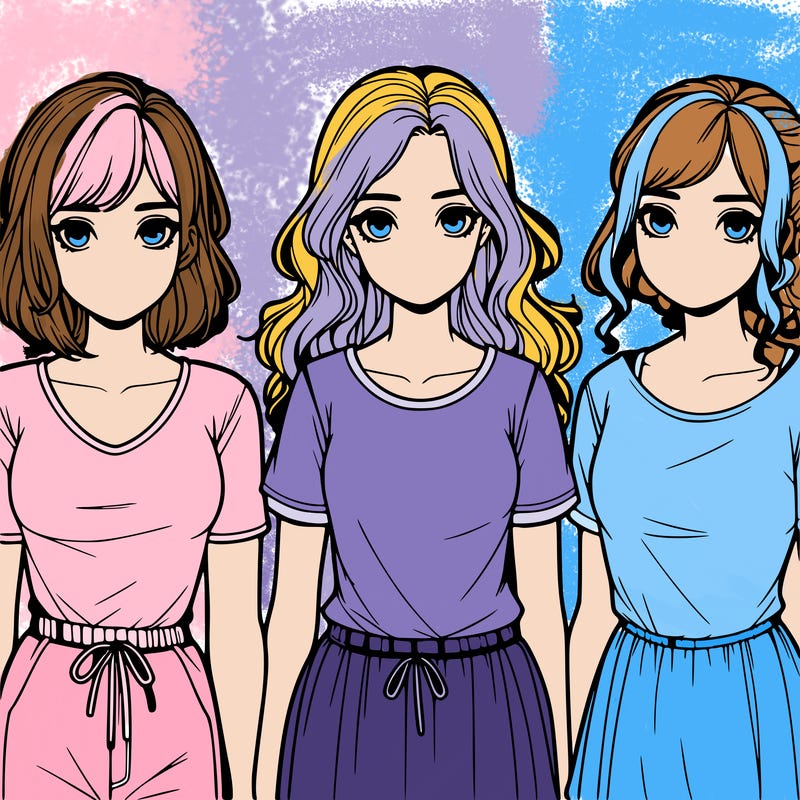 three realistic girls standing up