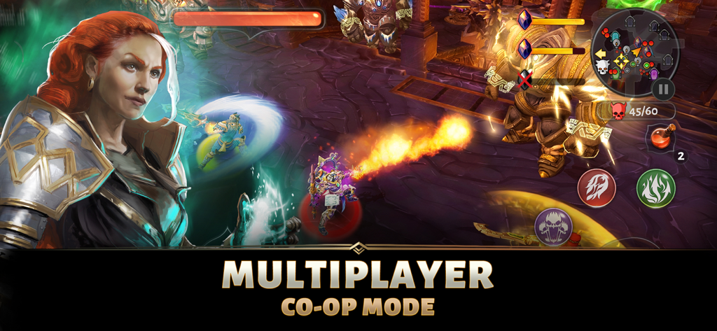 Dungeon Hunter 5 gameplay screenshot highlighting the multiplayer co-op mode with characters battling a large enemy