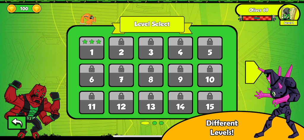 Ben Alien 10 Trivia - Ben Alien 10 Trivia level select screen showing locked levels and alien characters