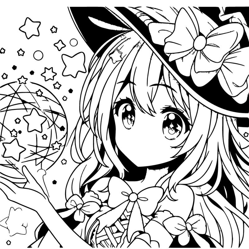 anime girl with magic and stars