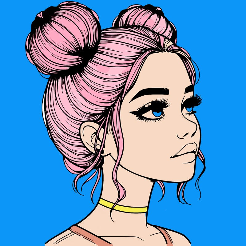 realistic girl with buns on the top of her head