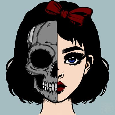 realistic girl with half skull mask