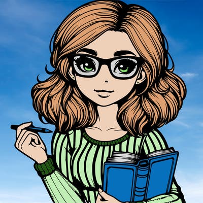 realistic girl with glasses and a book