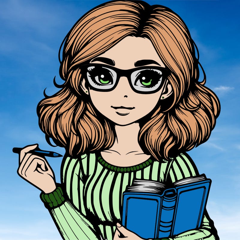 realistic girl with glasses and a book