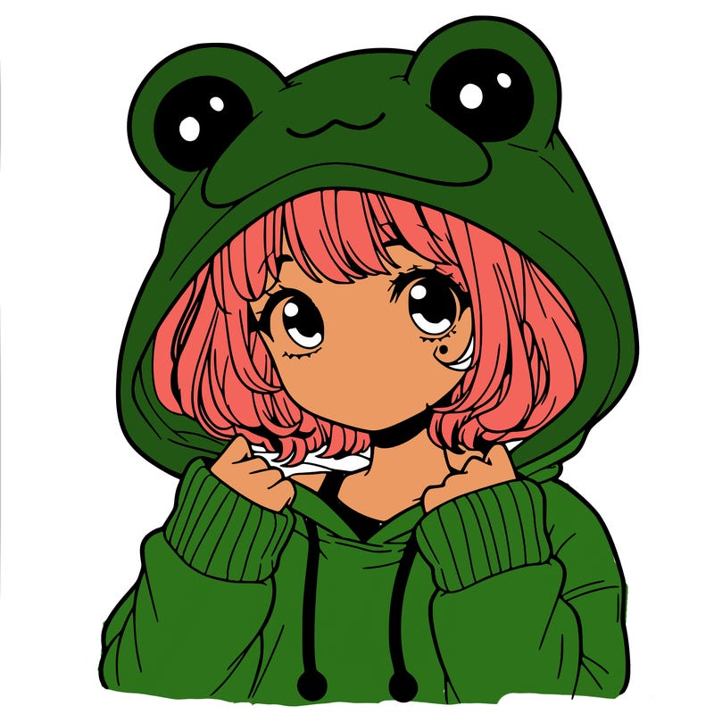 a cute teenage girl wearing a frog hoodie
