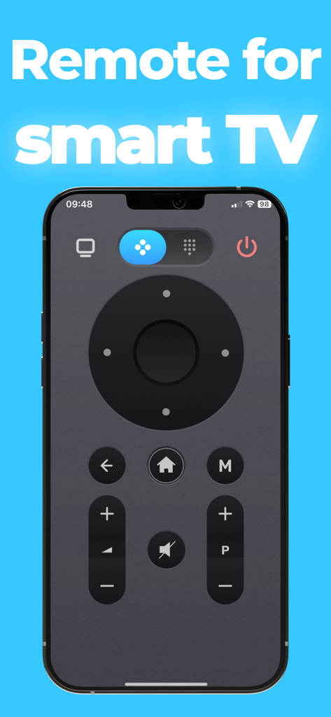 Remote control tv smart - Pantalla de iPhone mostrando una interfaz realista de control remoto para Smart TV con botones de volumen y canales