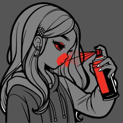a realistic girl spray painting