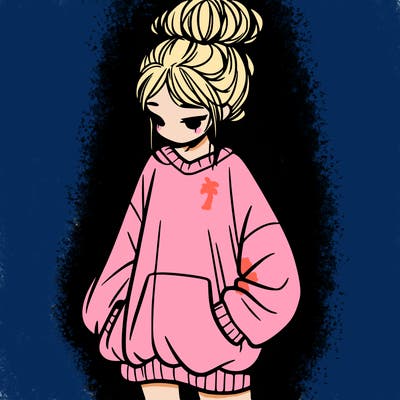 girl with baggy sweatshirt and messy bun