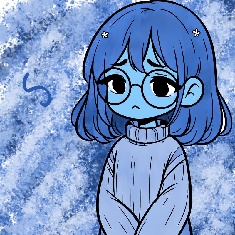 sad girl with glasses in a sweater