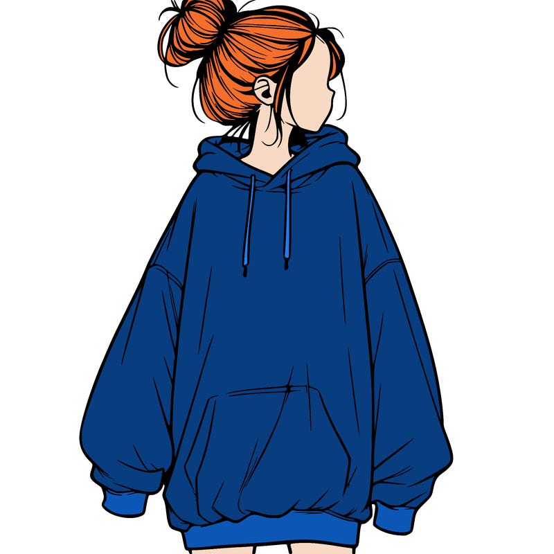 realistic girl with a oversized sweatshirt on and a bun