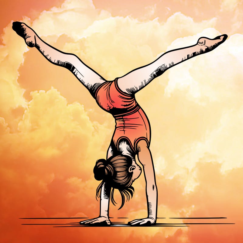 realistic gymnastic hand stand girl in four splits